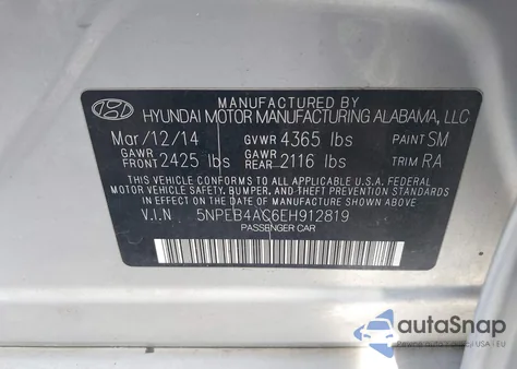 2014 Hyundai Sonata Gls from USA, damaged, VIN 5NPEB4AC6EH912819